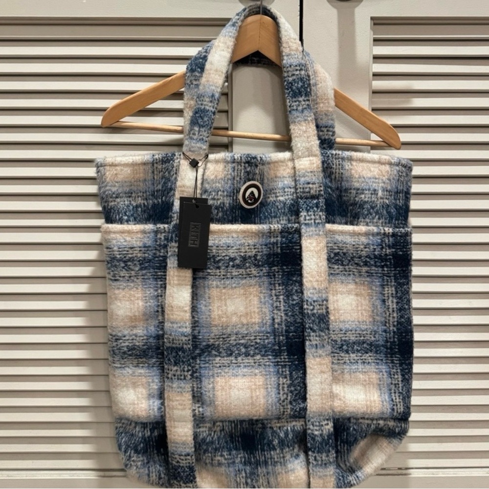 Kith Sherpa Tote - Blue and Cream Flannel Checkered Tote - New with Tags